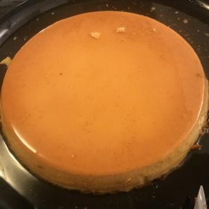 Shows an image of cooked flan