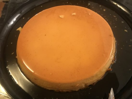 Shows an image of cooked flan